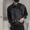 남자 트랙복 남자 세트 가을 캐주얼 긴팔 셔츠 바지 패션 격자 무늬 정장 2 피스 세트 트랙 슈트 단색 블라우스 H120