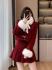 Zweiteiliges Kleid UNXX Rotes schickes zweiteiliges Set für den Winter – trendiges Vintage-inspiriertes High-End-Outfit im modernen chinesischen Stil von hoher Qualität