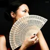 Decorative Figurines Vintage Wooden Hand Fan Portable Chinese Folding Hollow Out Hand-held For Home Decor Dance Wedding Party Gift Guest