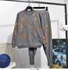 Women's Two Piece Pants Leaf Sequined Sweater Pullover Long Pant Suit Tracksuit Women Casual Pencil Set Black Plus Size Pieces