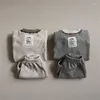 Set di abbigliamento Autunno Baby Set di vestiti a maniche lunghe Ragazzi Ragazze Solid Waffle Top Pantaloncini 2 pezzi Completo da neonato Felpa casual per bambini