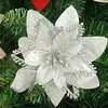 Fiori decorativi 5 pezzi 14 cm Decorazioni per l'albero di Natale Home Glitter Fiore artificiale finto Ornamenti di Natale Navidad Anno Deco