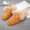 LazySeal Fur Women Slides Ladies Black Outdoor Female Shoes Slides Summer Winter 100% Real Rabbit Hair Designer Spring Footwear 240118