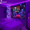 Tapissries Blacklight Tapestry UV Light Reactive Mountain Universe Planet Psychedelic Neon Wall Hanging Sovrum