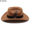 Women Men Western Cowboy Hats Vintage Party Dress Cap Wool Gentleman Jazz Sombrero Hombre Cowgirl Church 240130