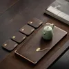 Bandejas de té, bandeja Simple de madera maciza entera, mesa pequeña de ébano, soporte de olla práctico japonés de espuma seca para el hogar