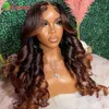 Ombre Ginger Brown Colored 13x6 HD Transparent Lace Frontal Wig Wave PrePlucked 12A Grade Closure Human Hair For Women 240130