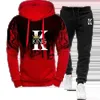 Mens Sets Splash Ink Sweatshirt and Sweatpants Two Piece Outfits Autumn Spring King Printed Streetwear Male Tracksuit S4XL 240202