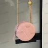 Mini borsa rotonda per il trucco 12 cm Borsa a tracolla elegante da donna Pelle con diamanti Hardware Chiusura in metallo Borsa di lusso Borsa a tracolla con catena Matelasse a sfera dorata Borse per carte di portafoglio