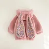 Autumn Winter Fleece Baby Girls Outwear Coat Jackets para 17 anos Criança quente Roupas com capuz de coelho 240122