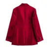 KONDALA Vintage Chic Red Velvet Oversized Blazers Women Long Sleeve V Neck Pockets Jackets Fashion Office Lady Outwears 240130