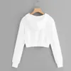 Casual White Crop Top Jacket Women Casual Solid Long Sleeve dragkedja Pocket Shirt Hooded Sweatshirt Topps Hoodies Female Ropa Mujer 240119