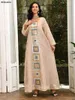 Etniska kläder marockanska kaftan lyxiga modesekvenser broderi fyrkantig krage maxi klänning arabiska kvinnor kläder ramadan jalabiya 2024
