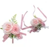 Decorative Flowers 2-Piece Floral Wrist Corsage Set Artificial Rose And Carnation For Bride Groom
