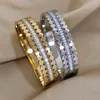 Bangel Luxus Charme Edelstahlarmband für Frauen Modedesign Zirkon geschichtetes Manschetten -Match Freundschaft Schmuck Schmuck