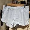 Kvinnors shorts y2k spets bowknot blå ränder lapptäckknappar dekorera korta byxor avslappnad elastisk midja lös sömn för kvinnor