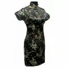 カジュアルドレスプラスサイズ3xl 4xl 5xl 6xl Mini Cheongsam Navy Blue Vintage Chinese Style Womens Qipao Dress Short Vestido S M L XL XXL