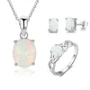 Necklace Earrings Set Women's Opal Jewelry Pendant Ring Sets 2024 Trend Wedding Bridal Fashion Gift For Women Girls