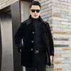 Winter Mink Fur Coat Medium Length Mens Lapel Button Card Thickened Warm Top TTVC