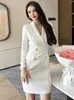 Robes décontractées Mode élégante robe de blazer formelle pour femmes noir vert blanc tissé à manches longues à double boutonnage vestidos mujer fête mini