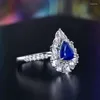 Bagues de cluster Sgarit Fine Bijoux Gemstone Bague 18K Or Blanc 0.72CT Naturel Sri Lanka Royal Blue Sapphire Vintage Femmes