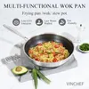 Kochgeschirrsets Vinchef Edelstahl -Wok -Pfanne mit Glasdeckel 12 Zoll Nicht -Stick -Bratbraten -Induktion kompatibel und Schüssel Waschmaschine sicher