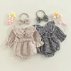 Rompers CitgeeAutumn Infant Baby Girl Fall Outfit Plaid Collar Long Sleeve Ruffle Bodysuit Hairband Clothes Set 0-18Months