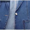 WTEMPO Women One Button Up Jean Coat Durable Plus Size Cardigan Ladies Mid Washed Denim Biker Jackets Spring Autumn Blazer 240119