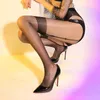 Women Socks 5D Oil Shiny Cuban Heel Back Seam Slim Pantyhose Sexy Open Crotch Tights Simulation streckbälte med lårhöga strumpor