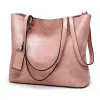 Handväskor Purses Solid Color Shoulder Bags For Women Soft Pu Leather Casual Totes Female All-Match Ladies Handbag Pink 15