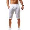 Herrshorts 2024 Summer Linen Solid Color DrawString Five-Point Casual Beach Short Pants