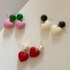 Dangle Earrings HANGZHI Color Contrast Heart Resin Drop Sweet Stereoscopic Love Imitation Pearl Women Korean 2024