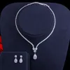 Choucong original bröllop smycken sätter lyx 18k vitt guldfyllning vatten droppe 5a kubik zirkon cz diamant party kvinnor studörhängen brud tennis halsband gåva