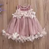 Girl Dresses 1-7 Years Infant Girls Princess Party Dress Solid White Pinnk Lace Pricness Bridesmaid Tulle Petal Formal For