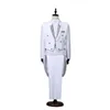 テールコートスーツ男性ベストジャケットホワイトテールコートコーラスタキシードフローラルステージコスチュームシンガーパフォーマーマジシャンホスト衣装240125