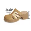 Sandalias Moda Mujer Zapatos de verano Tacones de bloque de cuero Damas Diseñador de lujo Mules Punta redonda Gatito Negro Marrón