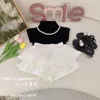 Clothing Sets 2024 Korean Girls Baby Summer Set Tees T-shirt Pleated Shorts Shirts Elegant Girl Kids Princess Suit Children Clothes