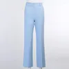 Frauen Hosen Einfarbig Hohe Taille Blau Casual Frauen 2024 Sommer Mode Capris Gerade Büro Damen Hosen