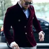 بدلات الرجال 1 PCS Burgundy Velvet Blazer 2024 Slim Fit Double Breadted Groom Suct