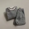 Set di abbigliamento Autunno Baby Set di vestiti a maniche lunghe Ragazzi Ragazze Solid Waffle Top Pantaloncini 2 pezzi Completo da neonato Felpa casual per bambini