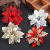 Christmas Decorations 5Pcs Golden Powder Flower Simulate White Flowers Xmas Tree Hanging Pendant Party Wedding