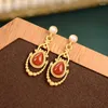 Dangle Earrings Original S925 Sterling Silver Gold Plated Southern Red Agate Personality Vase Vintage Antique Chinese Classical Lady Ear