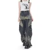 Women Star Stitching Tassel Pants American Retro High Street Jeans Lose Wide Leg Pants Trendy Punk Y2K Pants 240131