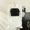 Women's Blouses Two Piece Set Women French Chic Autumn Spaghetti Strap Sling Vest Shirt Double Breasted Button Camisas Fashion Drop