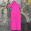 Vestidos casuais sexy gola diagonal de um ombro sem alças bandagem rosa vestido fino vermelho