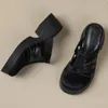 Sandalias Moda Mujer Zapatos de verano Tacones de bloque de cuero Damas Diseñador de lujo Mules Punta redonda Gatito Negro Marrón