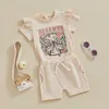 Kledingsets BULINGNA Peuterbaby Meisje 2-delige outfitset Vlinder Letters Print Ruche T-shirt Top met casual shorts Zomerkleding