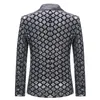 Silver Sequin Plaid Blazer Jacket Men Fashion Slim FIt One Button Dress Suit Male Party Wedding Stage Costume Homme 240124