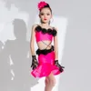 Stage Wear 2024 Latin Competition Dress for Girls Rose Red Split kjolar med Drill Chacha Rumba Dance Performance Costumes DN15150