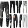 Fioletowe marki Man dżinsy wysokiej jakości hafty haftowe proste męskie designerka Jean Skinny Pant High Street Hole dziura